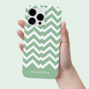 Modern Green Chevron Pattern Personalised Name Case-Mate iPhone 14 Pro Max Case