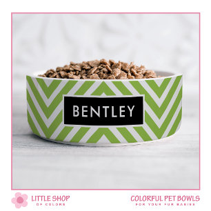 Modern Green Chevron Personalised Pet Bowl
