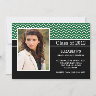 Modern Green Chevron Photo Graduation Party Invitation