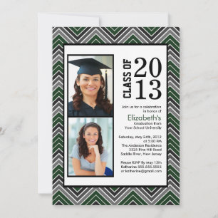 Modern green Chevron Stripes Photo Graduation Invitation