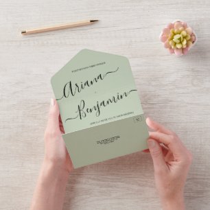 Modern Green Chic Wedding Elegant Name Script All In One Invitation