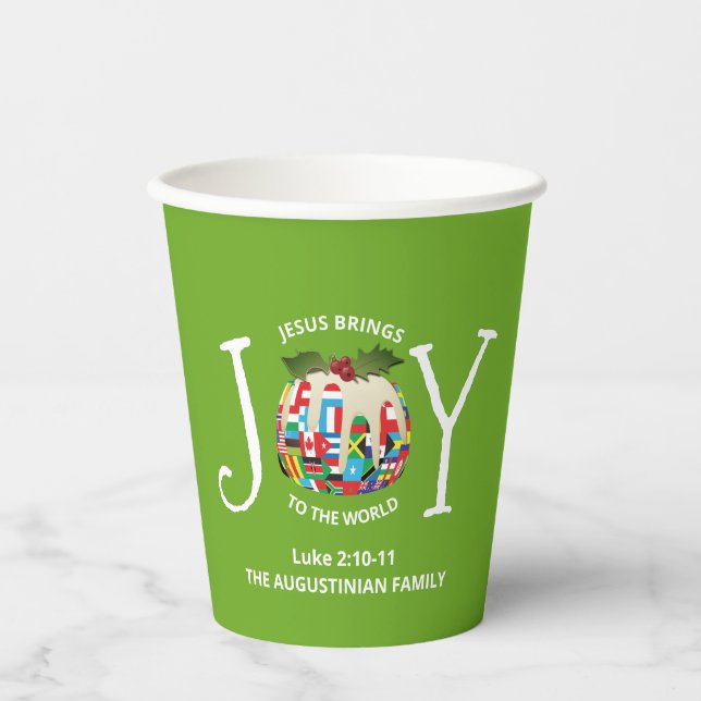 Modern Green Christmas JOY TO THE WORLD Paper Cups (Front)