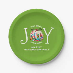 Modern Green Christmas JOY TO THE WORLD Paper Plate