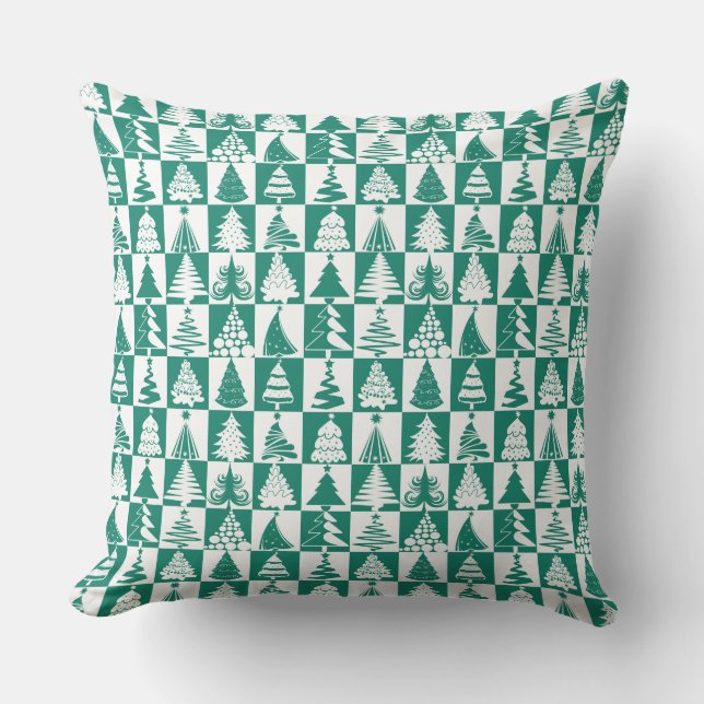 Modern Green Christmas Pattern Cushion (Front)