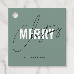 Modern green Christmas script  Favour Tags