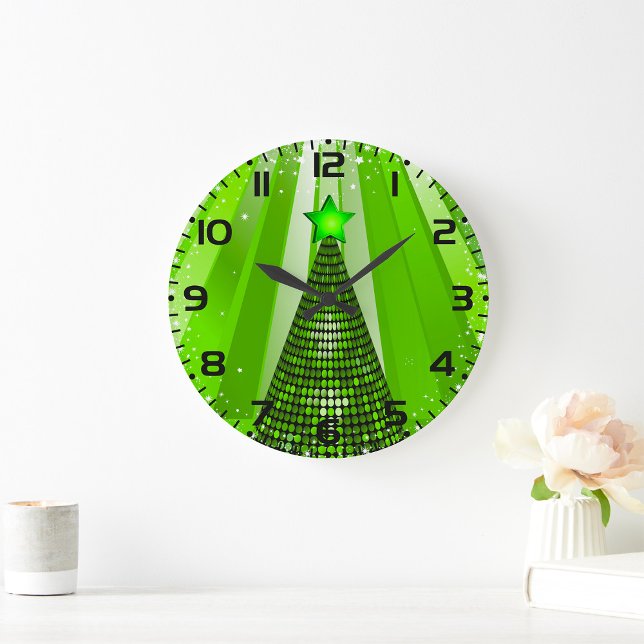 Modern Green Christmas Tree with Star  Large Clock (Creator Uploaded)