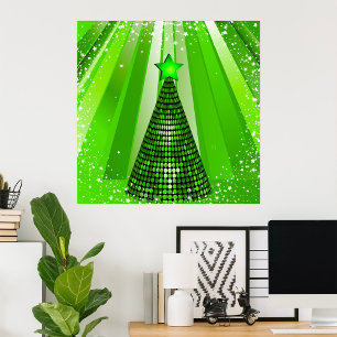 Modern Green Christmas Tree with Star  Poster
