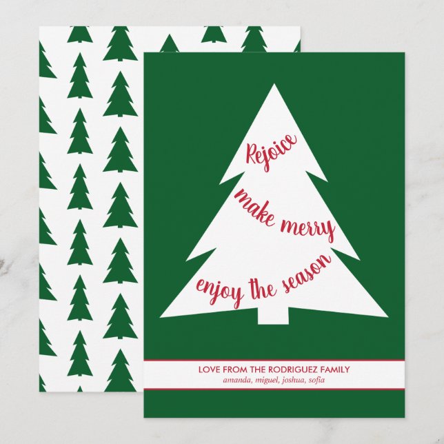 Modern Green Christmas Trees Holiday Script Card (Front/Back)