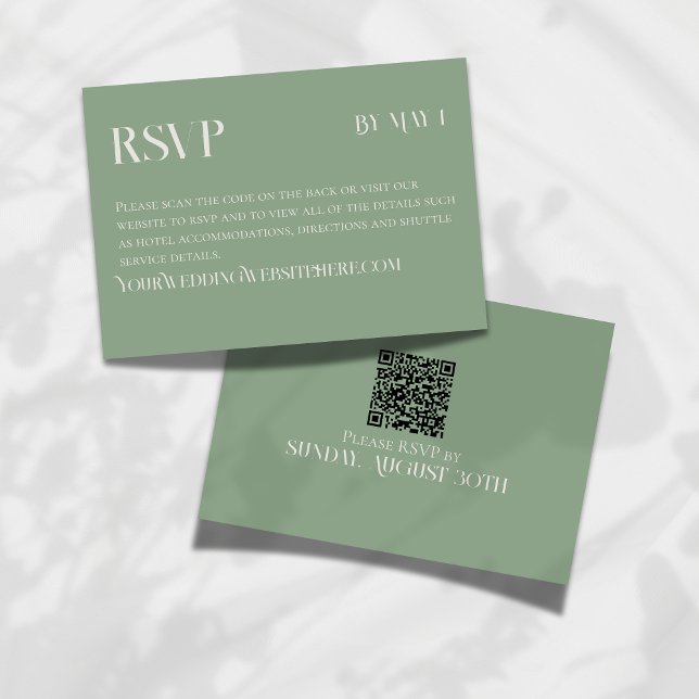 Modern Green Classic Wedding RSVP with QR Code (Make it easy for your guests to RSVP for your big day with this Modern Navy Classic Wedding RSVP!)