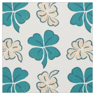 Modern Green Clover Shamrock Drawing Pattern Fabric