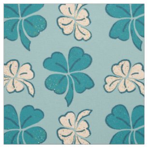 Modern Green Clover Shamrock Drawing Pattern Fabric