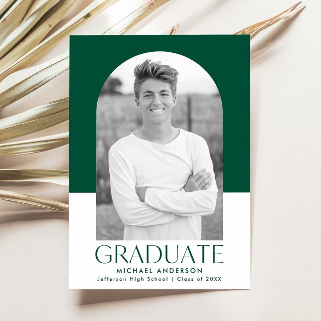 Modern Green Color Block Arch Photo Graduation Announcement (Creator Uploaded)