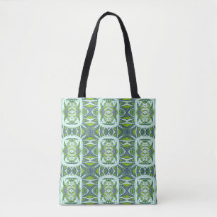 Modern green colour all over fabric print pattern tote bag
