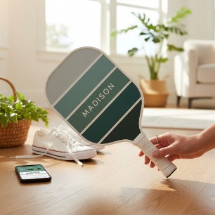 Modern Green Colour Block Personalised Pickleball Paddle
