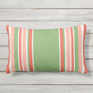 Modern Green Coral Striped Outdoor Lumbar Cushion