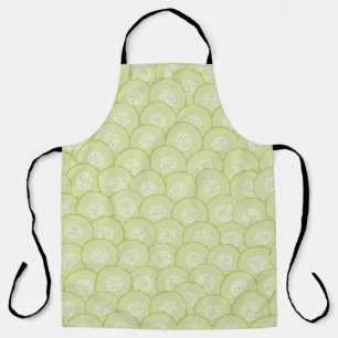 Modern Green Cucumber Slice Pattern Apron