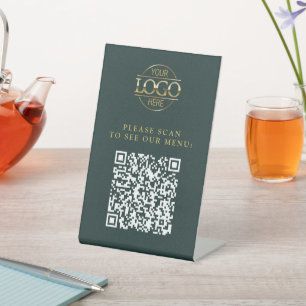 Modern Green Custom Business Logo QR Code Menu  Pedestal Sign
