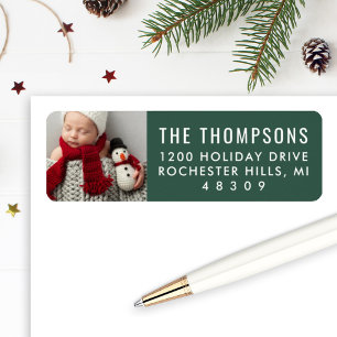 Modern Green Custom Christmas Photo Address Return Address Label