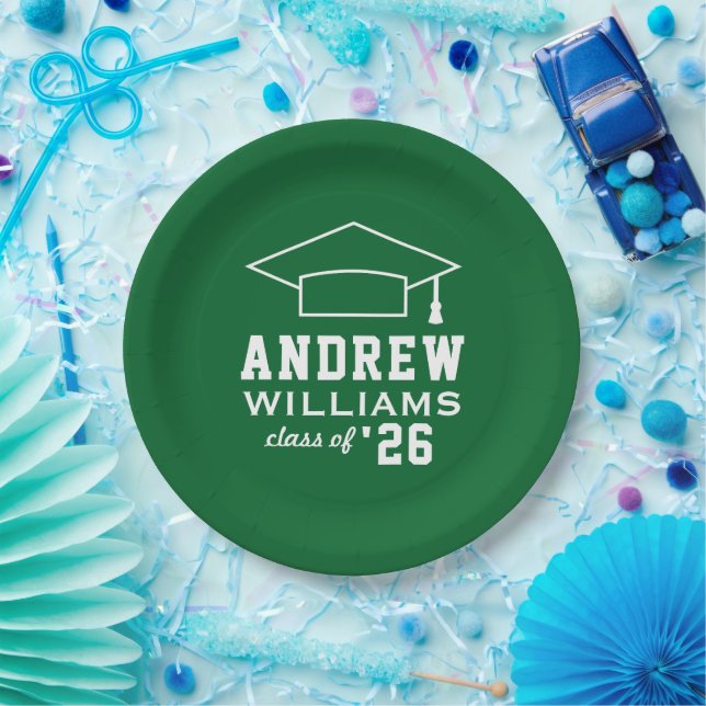 Modern Green Custom Graduation Party Paper Plate (Party)
