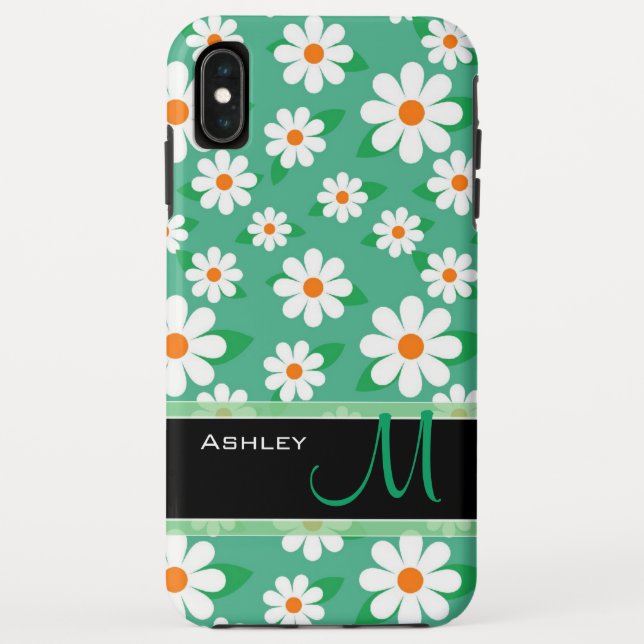 Modern Green Daisy Floral Flowers Pattern Monogram Case-Mate iPhone Case (Back)