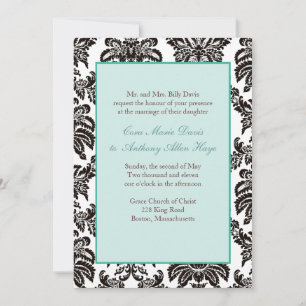 Modern Green Damask Wedding Invitation