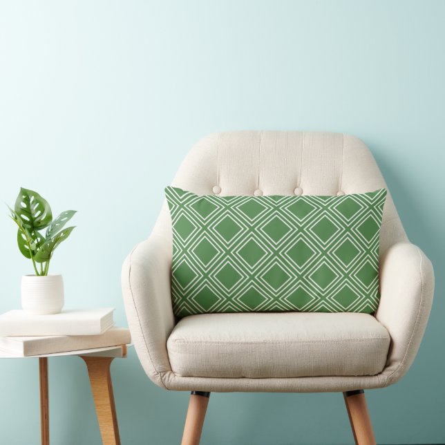 Modern Green Diamond Geometric Pattern Lumbar Cushion (Chair)