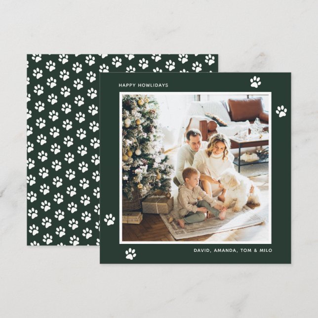Modern Green Dog Owner Photo Happy Howlidays Card (Front/Back)