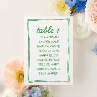 Modern Green Doodle Wedding Seating Chart Card
