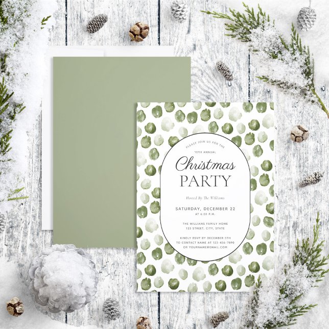 Modern Green Dots Christmas Party Invitation (Creator Uploaded)