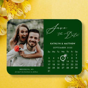 Modern Green Elegant Script Photo Save the Date Magnet