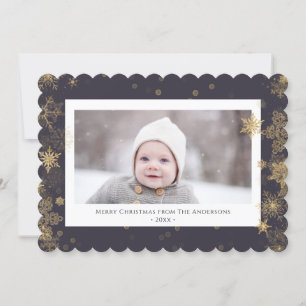 Modern Green Elegant Script Snowflakes Bokeh Holiday Card