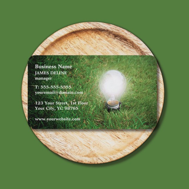 Modern Green Energy Light Bulb Grass Business Card (Creator Uploaded)