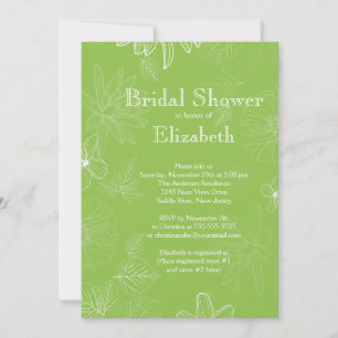 Modern Green Fall Leaves flowers Bridal Shower Invitation