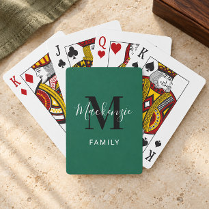 Modern Green Family Monogram Custom Playing Cards