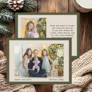 Modern Green Family Photo Happy Holidays Holiday Card