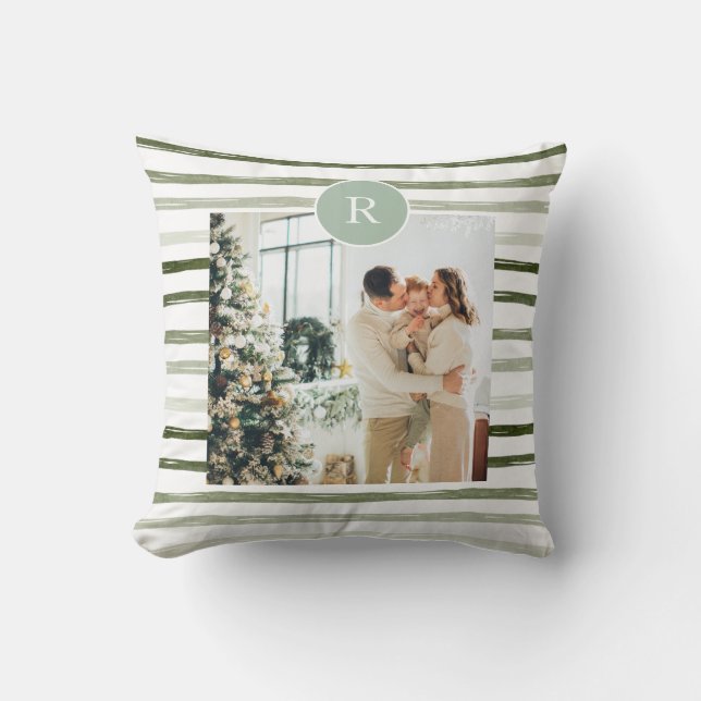 Modern Green | Family Photo | Initial Throw Cushion (Front)