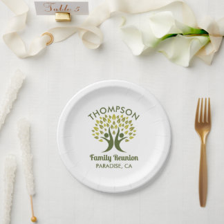Modern Green Family Reunion Family Tree  Paper Plate