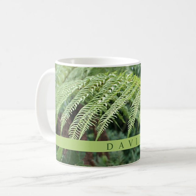 Modern Green Fern Leaf Coffee Mug (Front Left)