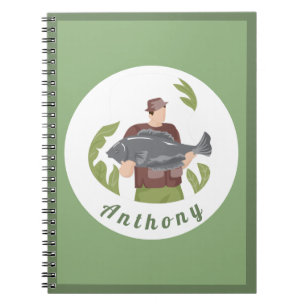 Modern Green Fisherman Illustration Fishing Name  Notebook