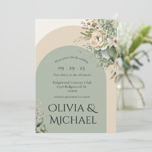 Modern Green Floral Abstract Simple Wedding  Invitation