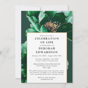 Modern Green Floral Celebration Of Life Invitation