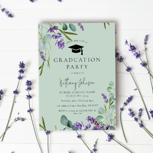 Modern Green Floral Graduation Party Invitation