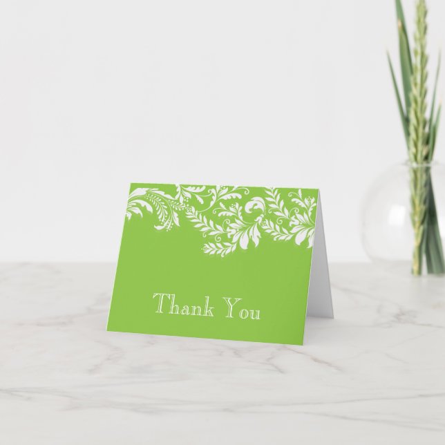 Modern Green Floral Leaf Flourish Thank You Note (Front)