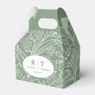 Modern Green Floral Monogram Thank You Wedding Favour Box
