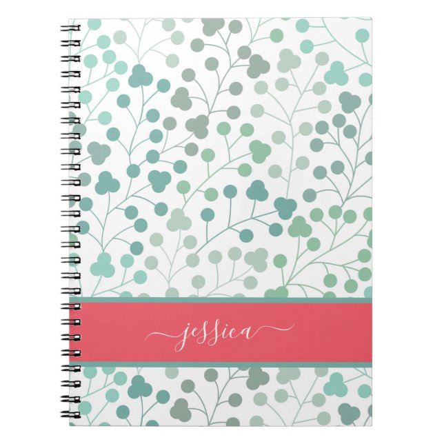 Modern green floral pattern script name mini clipb notebook (Front)