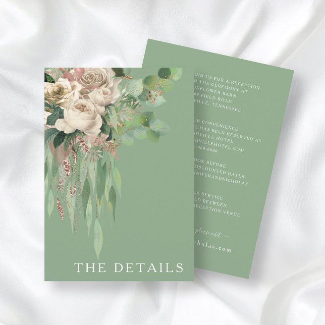 Modern Green Floral Peonies Wedding Enclosure Card (Creator Uploaded)