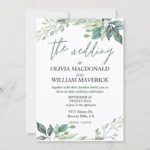 Modern Green flowers Simple Wedding Invitation