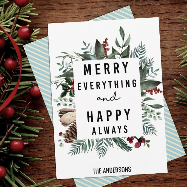 Modern Green Foliage Fun Script Magnolia Floral Holiday Card (Creator Uploaded)