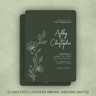 Modern Green Foliage Outline All-in-One Wedding Invitation