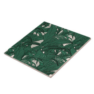 Modern Green foliage plant Botanical design Ceramic Tile